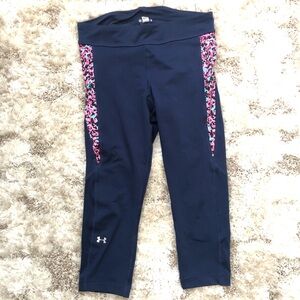 Under Armour Heatgear Inset Leggings Workout Pants, Navy Blue, M